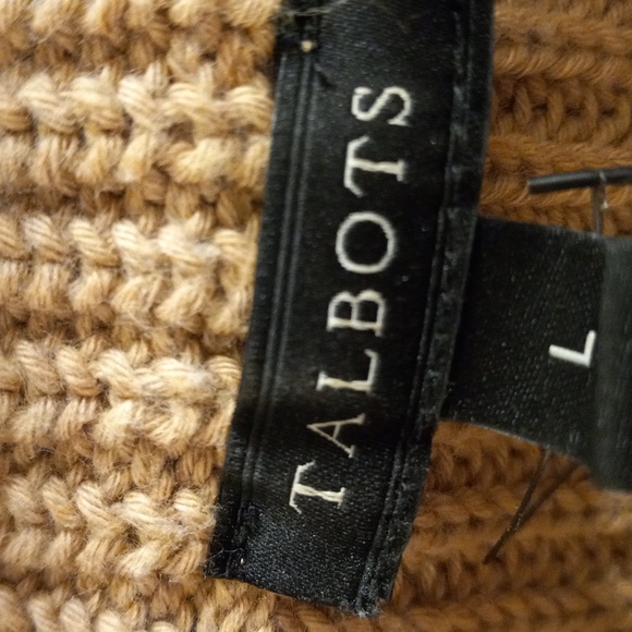 Talbots Lg. 100% Cotton Tan & Ivory  Striped Shaker Knit  Sweater EUC - Picture 2 of 5